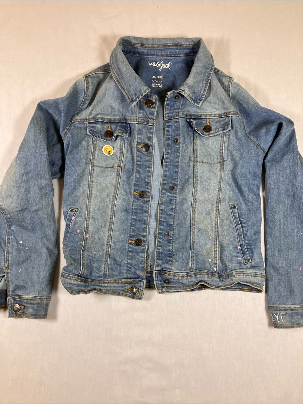 Cat & Jack Light Blue Denim Jean Jacket with Paint-Splash Detail